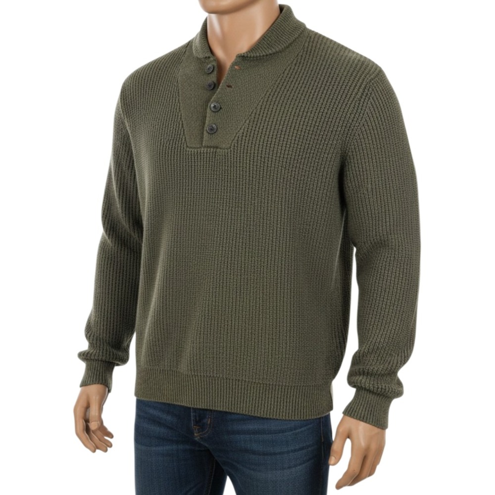 Eddie Bauer Ragg-Look Marled Henley Sweater Mens 3XL Olive Cotton Blend Heritage